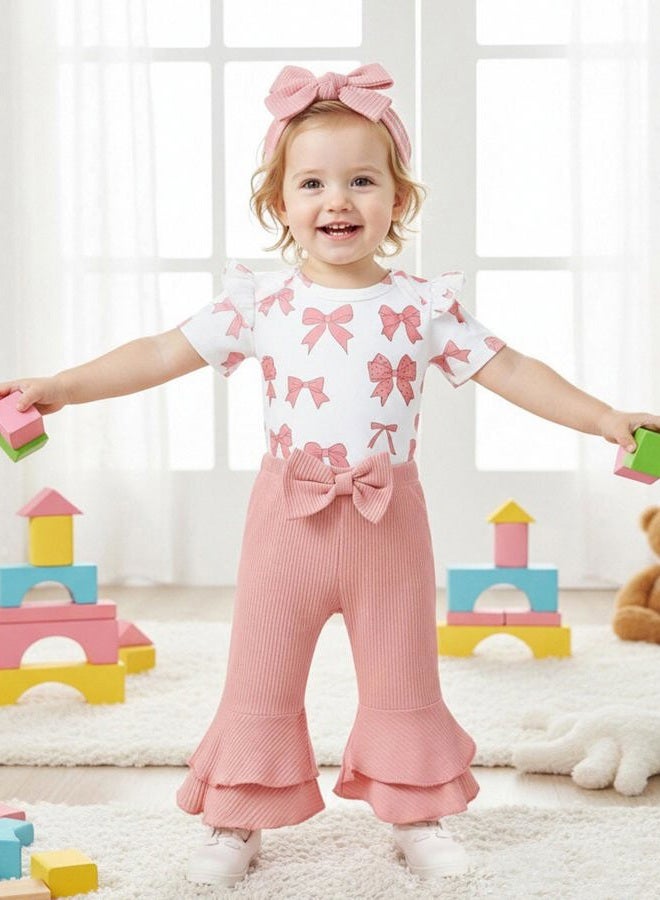 Renotemy Newborn Baby Girl Clothes Infant Romper Spring Summer Outfits Gifts Bell Bottoms Pant Sets for Girls Preemie-12Month, Pink, New Born - Image 2
