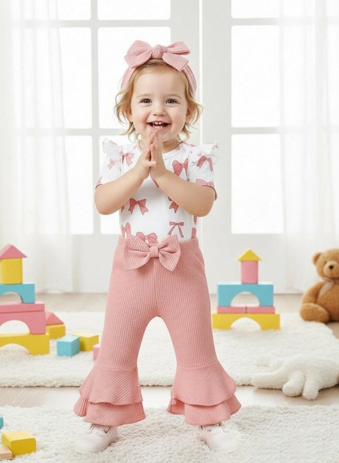 Renotemy Newborn Baby Girl Clothes Infant Romper Spring Summer Outfits Gifts Bell Bottoms Pant Sets for Girls Preemie-12Month, Pink, New Born - Image 3