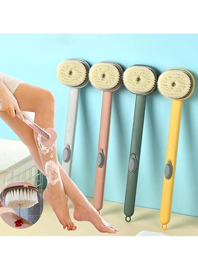 فرشاة حمام بمقبض طويل مع موزع صابون، فرشاة تنظيف الظهر وتدليك الجسم، شعيرات ناعمة للتنظيف العميق والتقشير والمناطق التي يصعب الوصول إليها (قطعة واحدة) (بني) - Image 1