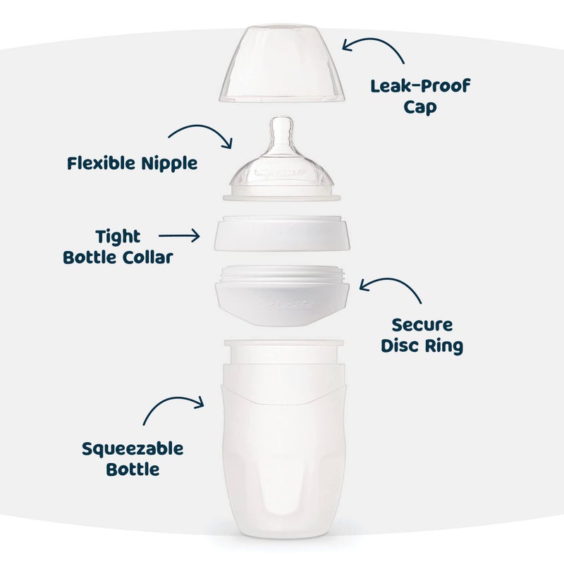 Tiny Twinkle Silicone Baby Bottle with Comfort Grip and Soft Flexible Nipple - Squeezably Soft Baby Bottles for Newborn and Up (White, 6 Ounce) - Image 4