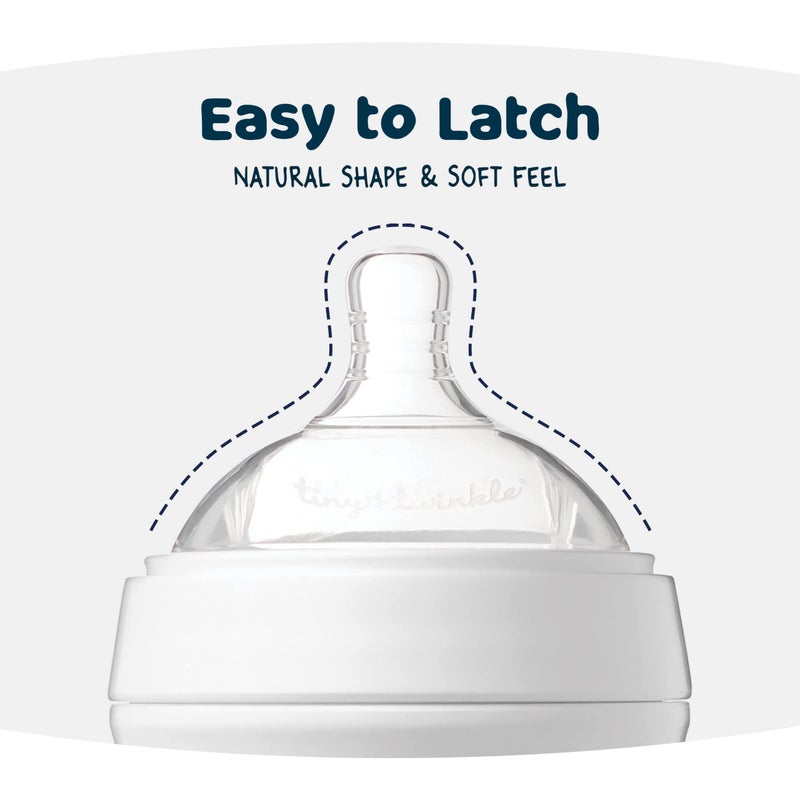 Tiny Twinkle Silicone Baby Bottle with Comfort Grip and Soft Flexible Nipple - Squeezably Soft Baby Bottles for Newborn and Up (White, 6 Ounce) - Image 2