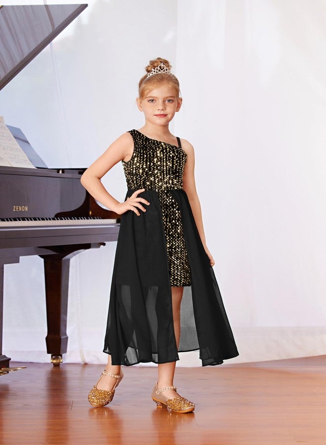 GRACE KARIN Pageant Dresses for Girls 8 Years Black Gold Sequin Sparkle Prom Party Birthday Dress - Image 2
