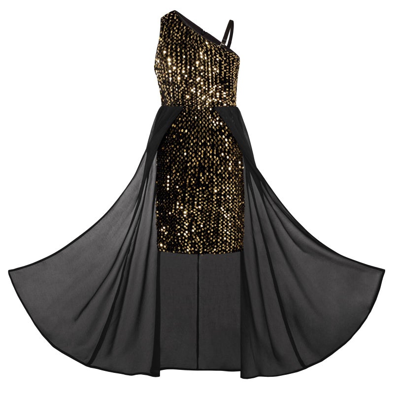 GRACE KARIN Pageant Dresses for Girls 8 Years Black Gold Sequin Sparkle Prom Party Birthday Dress - Image 1