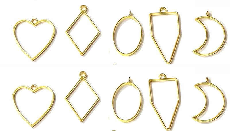NEXTSTEP1 NEXTSTEP1 Excellentcrafts 10 Pieces Assorted Shapes Gold Hollow Open Bezel Charm Frames for Making Epoxy UV Resin Pendants and Earrings Metal 