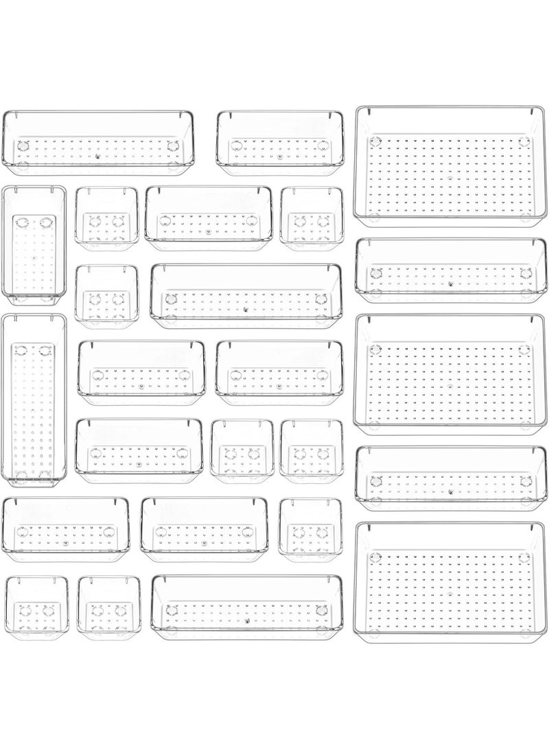 مجموعة من 25 قطعة من منظمات أدراج المكتب، صواني تخزين شفافة من البلاستيك، مقسمات أدراج للحمام، منظمات صواني لغرفة النوم، خزانة الزينة، أدوات المطبخ، والمكتب - Image 1