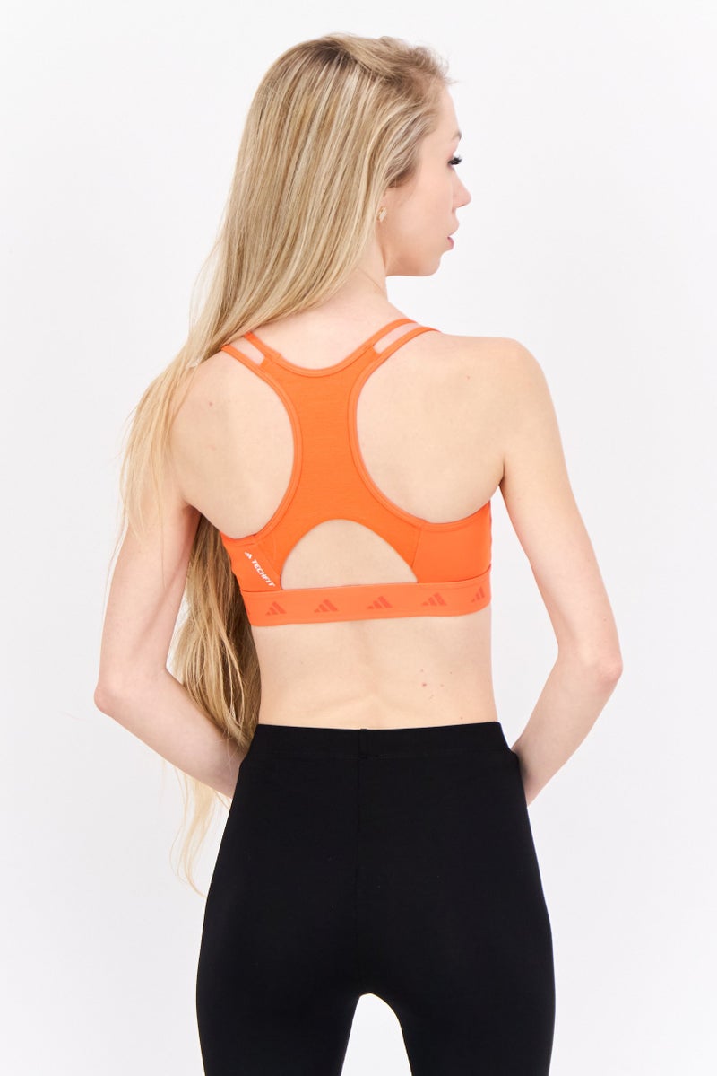 Adidas Women Brand Logo Medium Support Sports Bra, Orange - Image 3