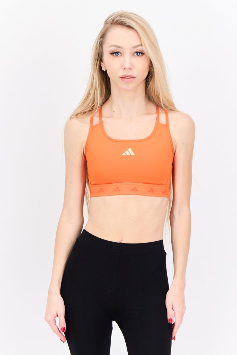 Adidas Women Brand Logo Medium Support Sports Bra, Orange - Image 1