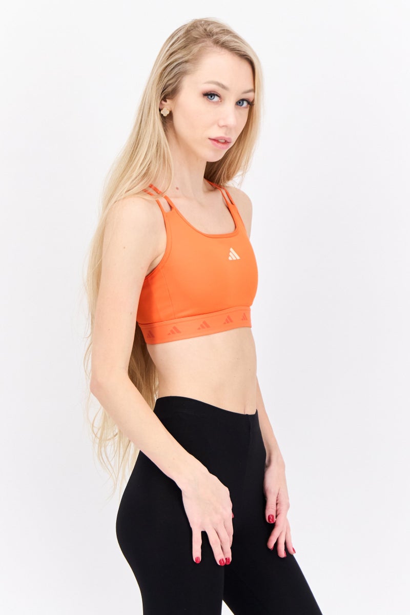 Adidas Women Brand Logo Medium Support Sports Bra, Orange - Image 2