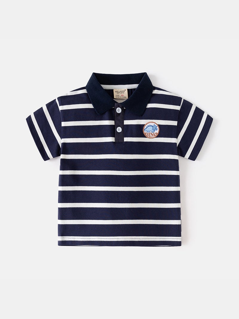 Boys Polo Shirt Children'S Casual Short Sleeve T-Shirt Baby Striped Lapel Top Tide Children'S Clothing - Image 4