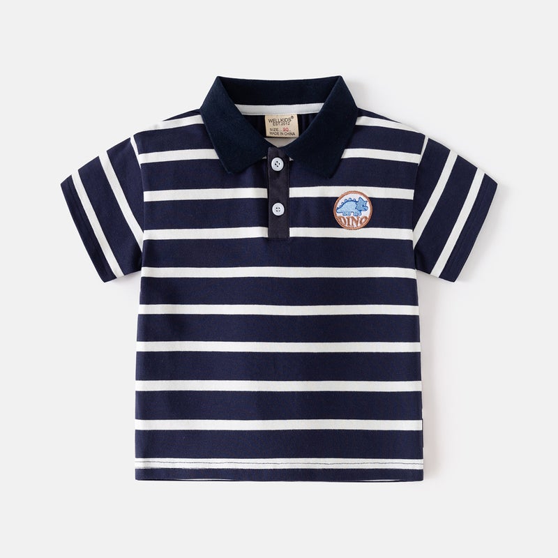 Boys Polo Shirt Children'S Casual Short Sleeve T-Shirt Baby Striped Lapel Top Tide Children'S Clothing - Image 1