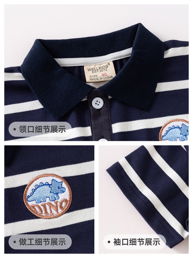 Boys Polo Shirt Children'S Casual Short Sleeve T-Shirt Baby Striped Lapel Top Tide Children'S Clothing - Image 5