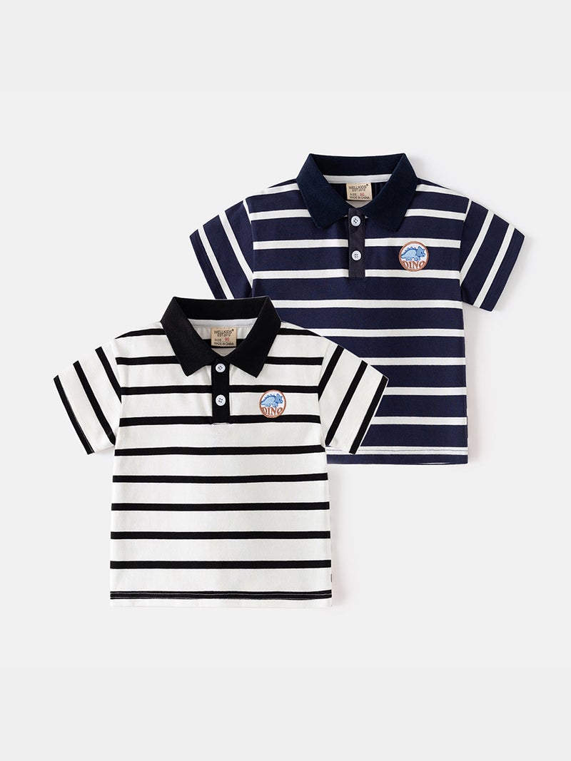 Boys Polo Shirt Children'S Casual Short Sleeve T-Shirt Baby Striped Lapel Top Tide Children'S Clothing - Image 2