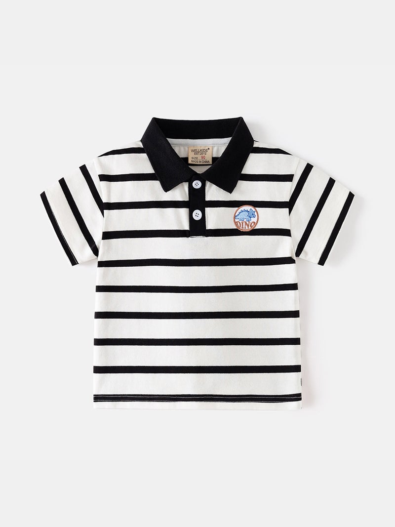 Boys Polo Shirt Children'S Casual Short Sleeve T-Shirt Baby Striped Lapel Top Tide Children'S Clothing - Image 3