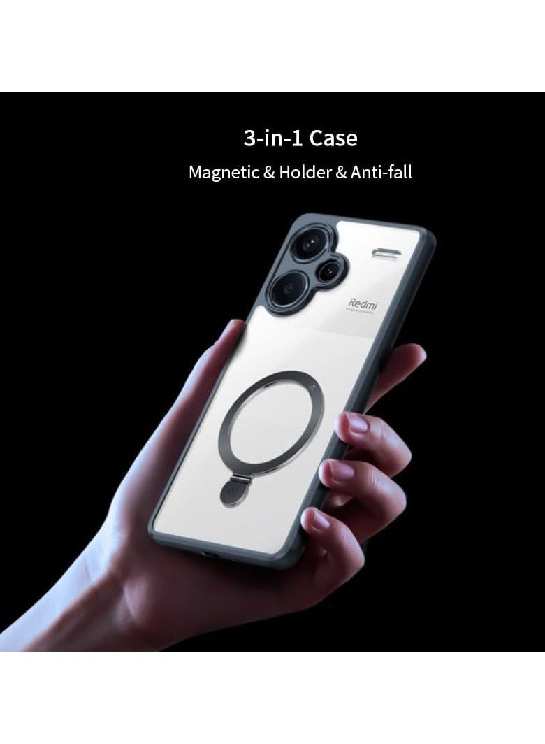 عام العلبة المغناطيسية المتوافقة مع حالة Xiaomi Redmi Note 13 Pro Plus، حالة الوقوف بحلقة مغناطيسية، وسادة هوائية، شفافة غير صفراء، غطاء خلفي من البولي كربونات والبولي يوريثين للحماية من السقوط. - Image 2