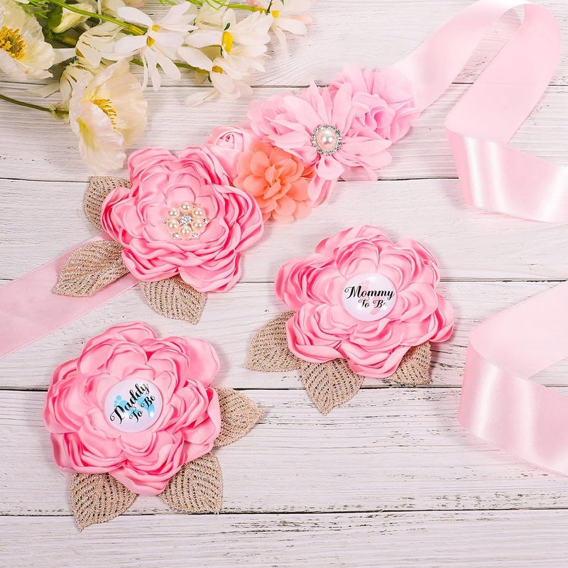 SAVITA Mommy to Be Sash Floral Boho Mom to Be Sash for Baby Shower with Mom to Be Corsage Pin Set Pink Mom to Be Sash and Pin Pregnancy Sash Boho Baby Shower Decorations for Girl and Boy - Image 5