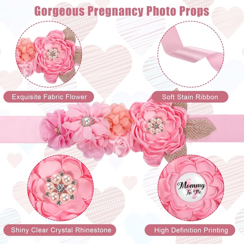 SAVITA Mommy to Be Sash Floral Boho Mom to Be Sash for Baby Shower with Mom to Be Corsage Pin Set Pink Mom to Be Sash and Pin Pregnancy Sash Boho Baby Shower Decorations for Girl and Boy - Image 4