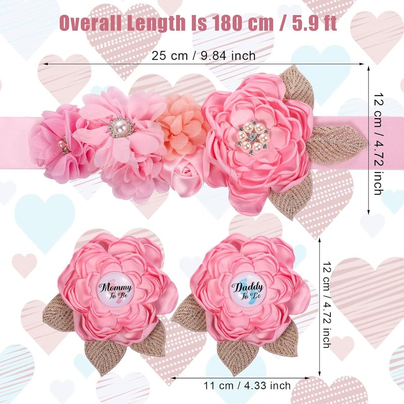 SAVITA Mommy to Be Sash Floral Boho Mom to Be Sash for Baby Shower with Mom to Be Corsage Pin Set Pink Mom to Be Sash and Pin Pregnancy Sash Boho Baby Shower Decorations for Girl and Boy - Image 3