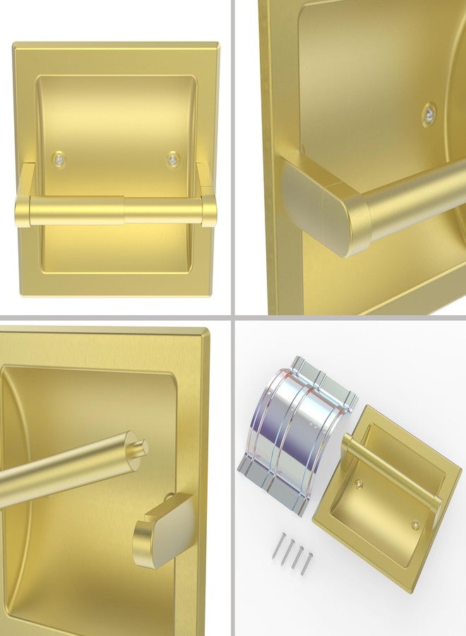 WZRUA Brushed Gold Recessed Toilet Paper Holder,Pivoting Toilet Tissue Holder,Made of SUS304 Stainless Steel, in Wall Toilet Paper Holder with Bracket - Image 4
