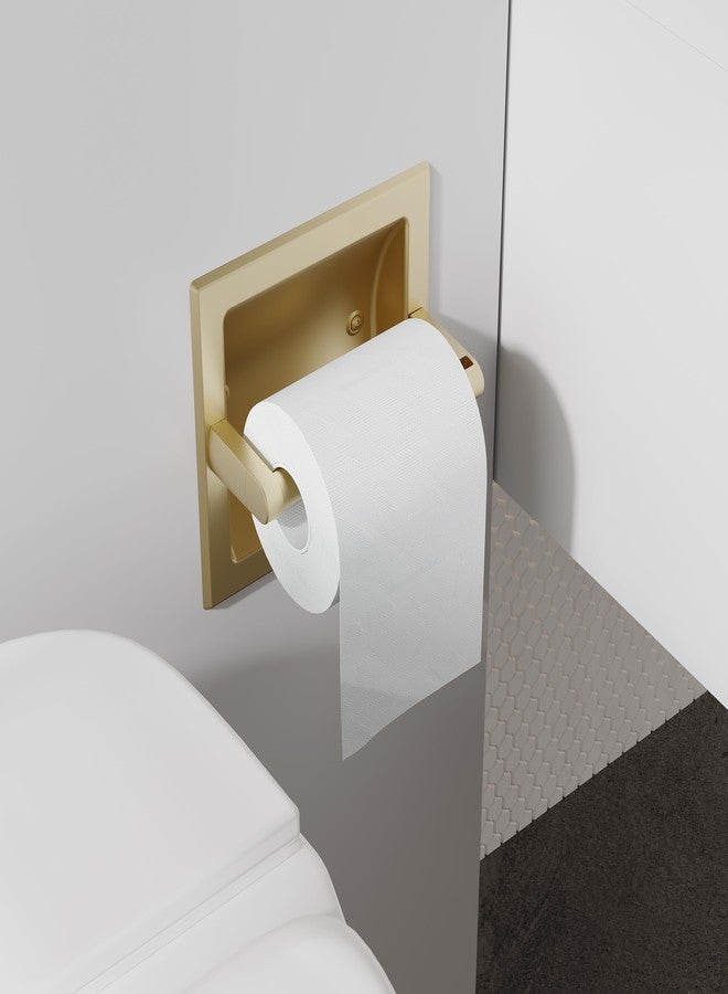 WZRUA Brushed Gold Recessed Toilet Paper Holder,Pivoting Toilet Tissue Holder,Made of SUS304 Stainless Steel, in Wall Toilet Paper Holder with Bracket - Image 2