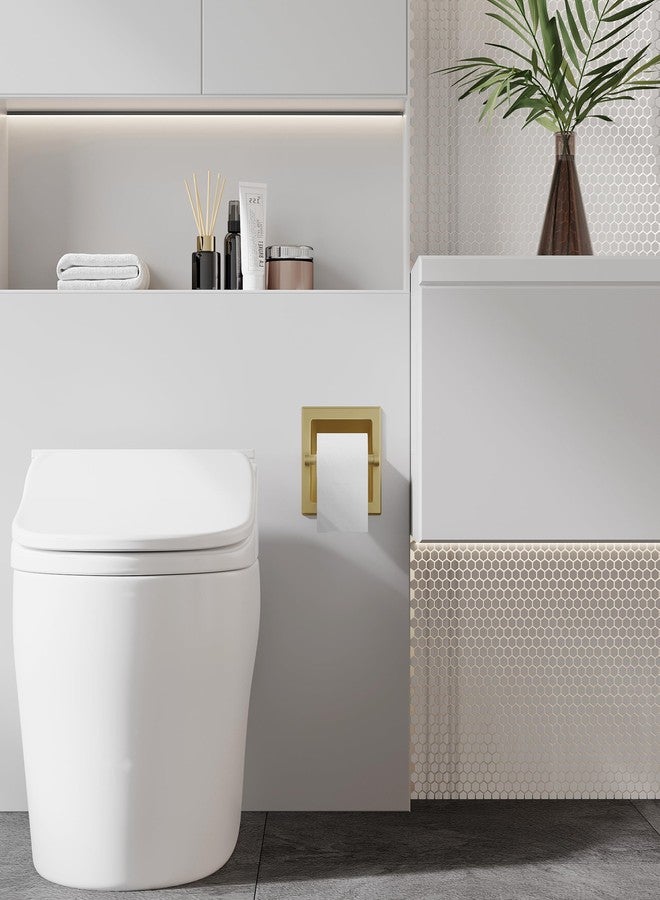 WZRUA Brushed Gold Recessed Toilet Paper Holder,Pivoting Toilet Tissue Holder,Made of SUS304 Stainless Steel, in Wall Toilet Paper Holder with Bracket - Image 3