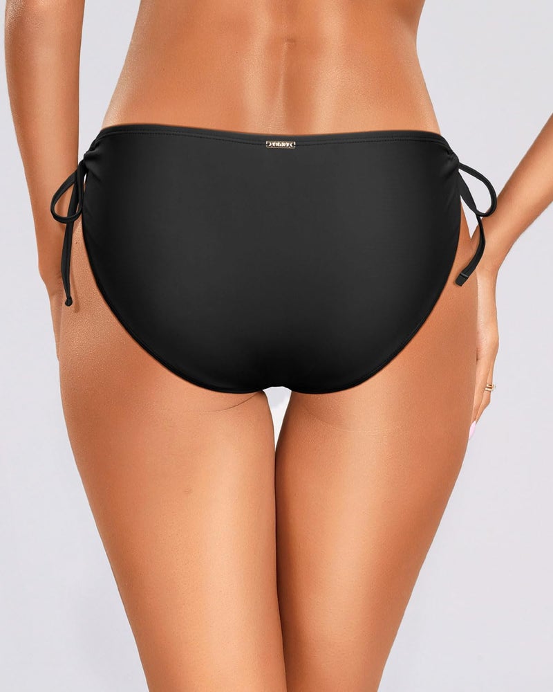 Zmart String Tie Side Bikini Bottoms - Women Full Coverage Swimsuit Bottom Mid Rise Mid Waist Swim Bathing Suit Bottom Black L - Image 2