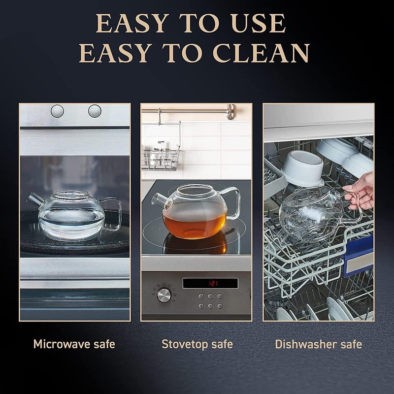 KRUPAVI 1000ml Glass Teapot with Removable Infuser Stovetop Safe Tea Kettle Blooming and Loose Leaf Tea Maker Set Transparent - Image 4