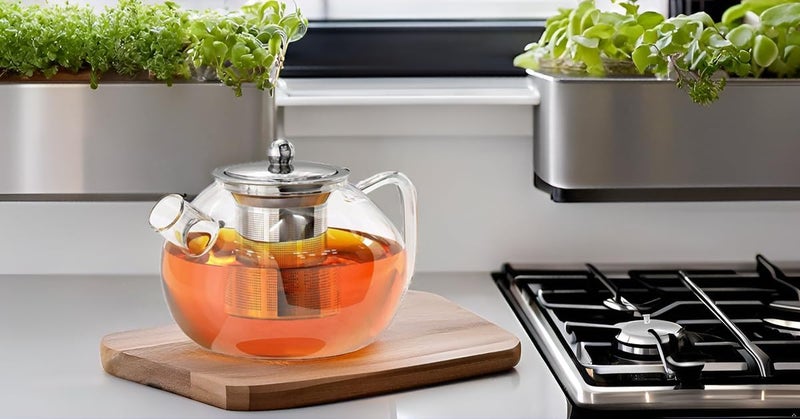 KRUPAVI 1000ml Glass Teapot with Removable Infuser Stovetop Safe Tea Kettle Blooming and Loose Leaf Tea Maker Set Transparent - Image 1