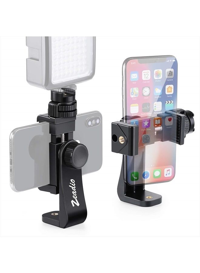 Zeadio Tripod Smartphone Mount, Cell Phone Holder Adapter Clamp with Cold-Shoe Mount, Selfie Stick and Monopod Adjustable Clamp, Fits for All iPhone and Android Smartphones - Image 1