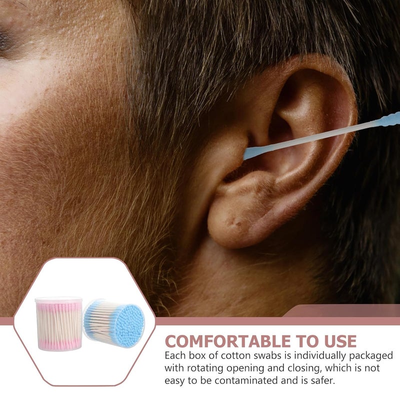 مسحات قطنية مزدوجة الأطراف للتجميل 400 قطعة بأطراف مدببة ومستديرة لمكياج تمديد الرموش أزرق ووردي - Image 4