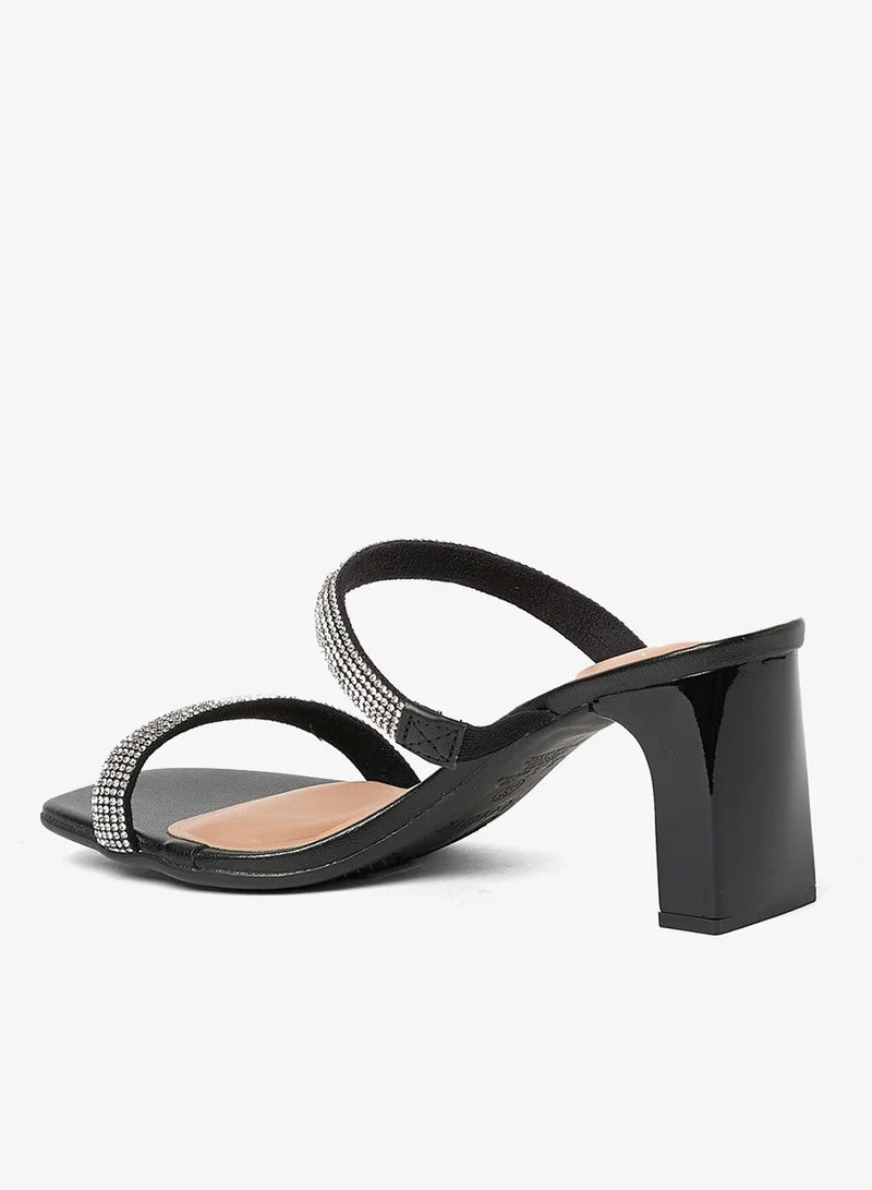 Beira Rio Crystal/Black Mid Heels Sandals for Women – Sling Back Heel Sandals for Girls with Ankle Strap for Women | Best Price UAE