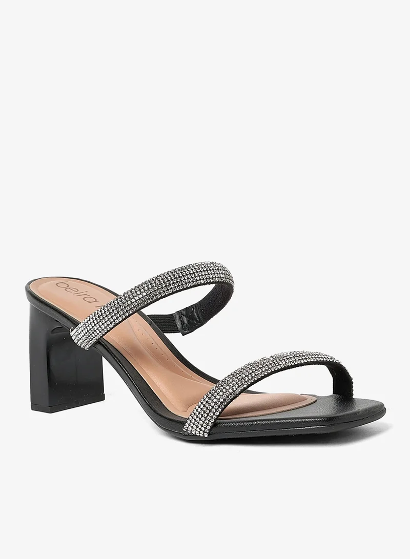 Beira Rio Crystal/Black Mid Heels Sandals for Women – Sling Back Heel Sandals for Girls with Ankle Strap for Women | Best Price UAE
