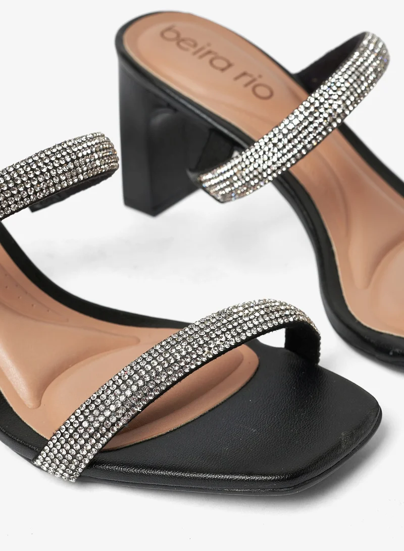 Beira Rio Crystal/Black Mid Heels Sandals for Women – Sling Back Heel Sandals for Girls with Ankle Strap for Women | Best Price UAE