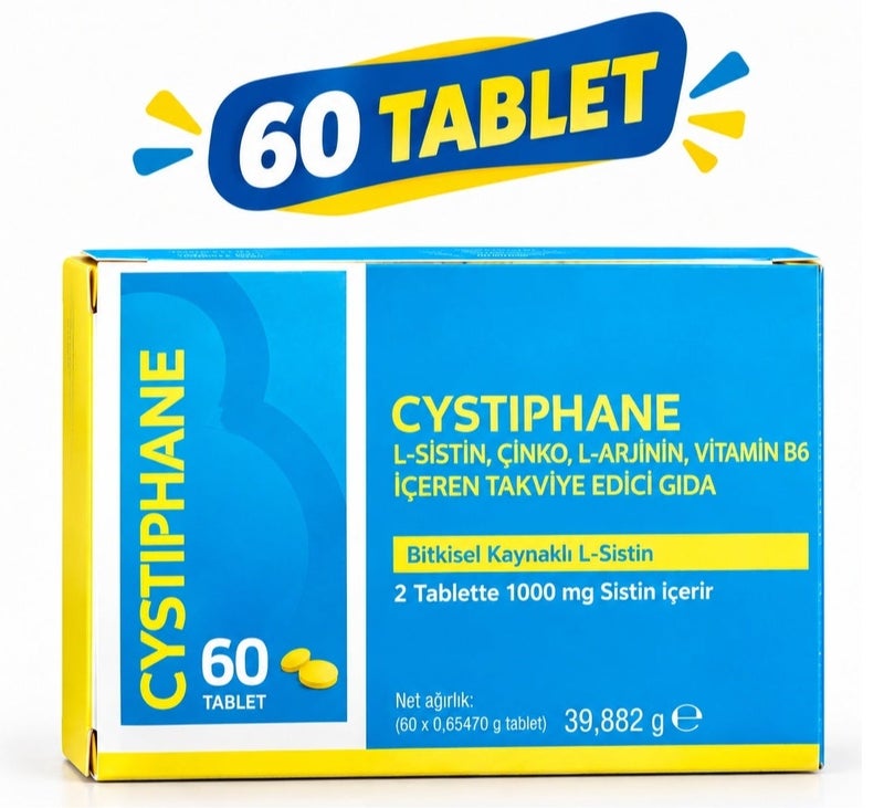Biorga Cystiphane L-Cystine Zinc L-Arginine Vitamin B6 Hair Skin Nail Supplement 60 Tablets - Image 1