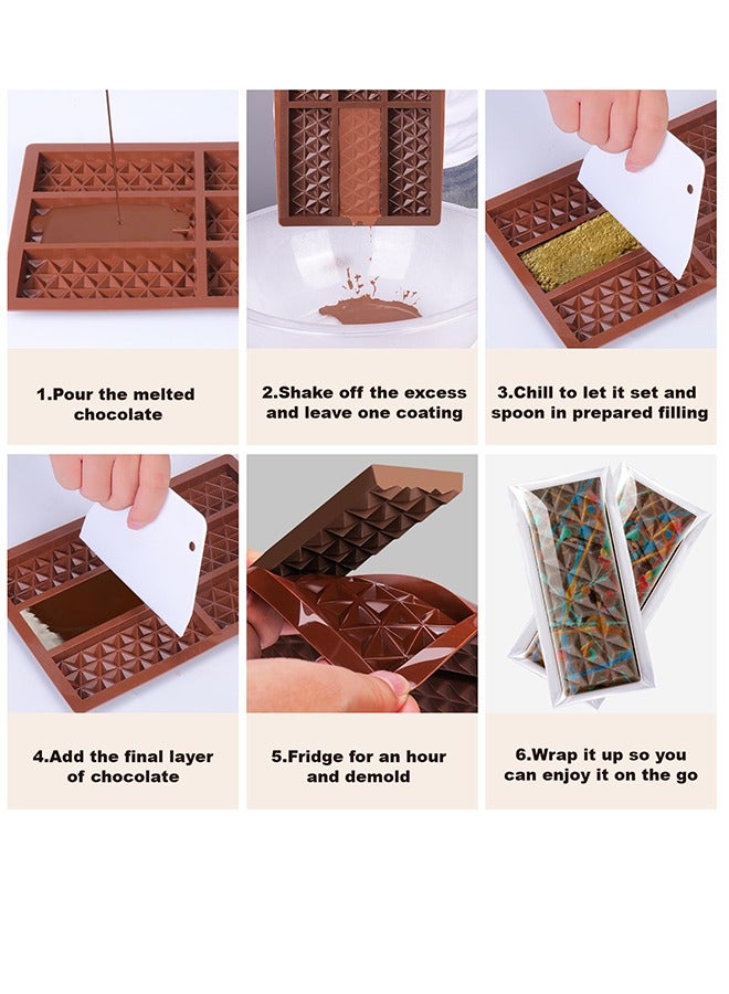 6 Cavities Chocolate Bar Mold Deep with Bags Scraper, Thick Chocolate Bar Mold for Stuffed Bar, Silicone Chocolate Mold for Filling Knafeh Pistachio Chocolate Bar - Image 3