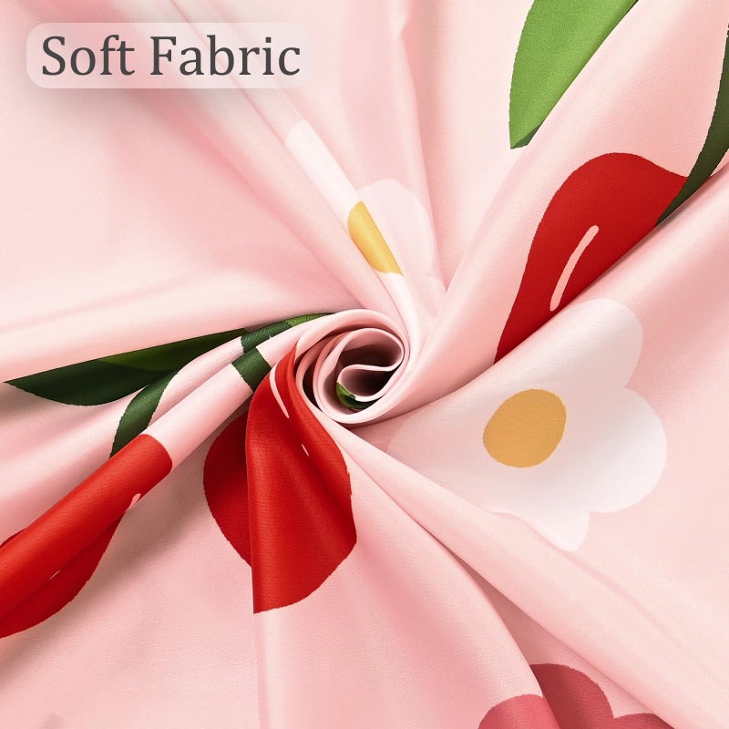 Anybar Fabric Shower Curtain Cute Floral Cherry Curtains Waterproof Soft Polyester Bathroom Curtain- Decorative Washable Privacy Cloth Shower Curtain for Bathroom Hotel (72x72inch) Pink - Image 2