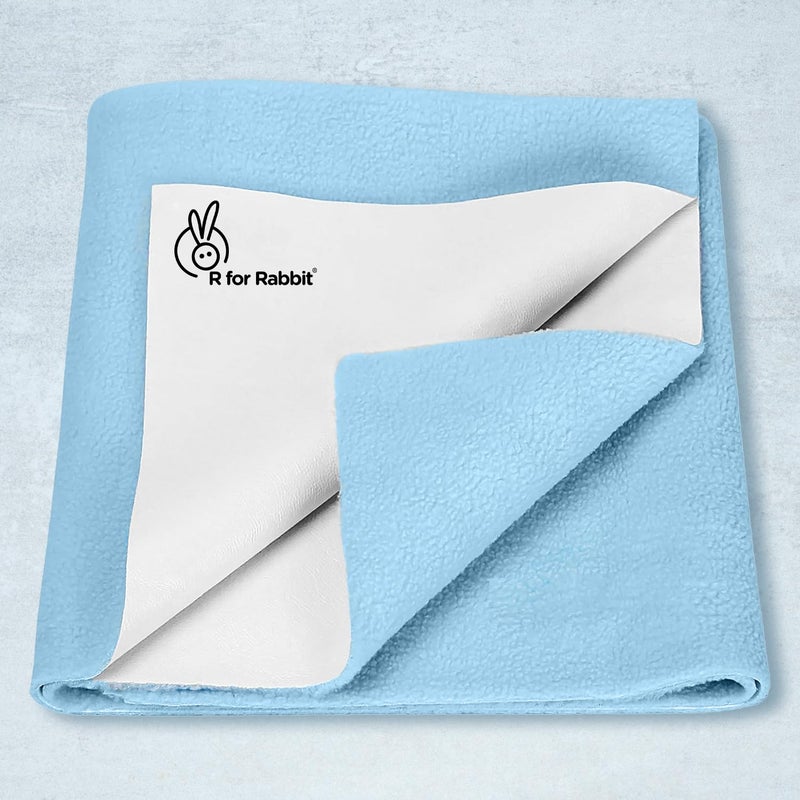 R for Rabbit Waterproof Quick Dry Sheet Bliss for Baby | Anti-Piling Fleece Breatheable Fabric Extra Absorbent Instant Dry Baby Bed/Cot Protector Mat (Size-M,Blue) - Image 1