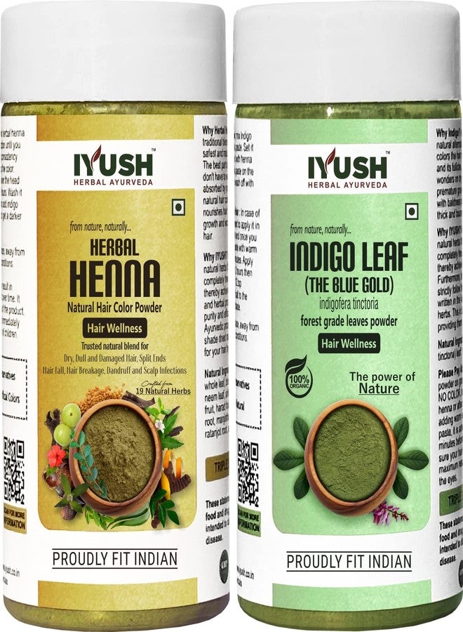 IYUSH Herbal Ayurveda Herbal Henna and Indigo Powder - 500gm | Indigo Powder Organic for Hair and Herbal Mehndi for Hair Color | Natural Hair Colour without Chemical | Herbal Hair Colour | 250gm each - Image 1