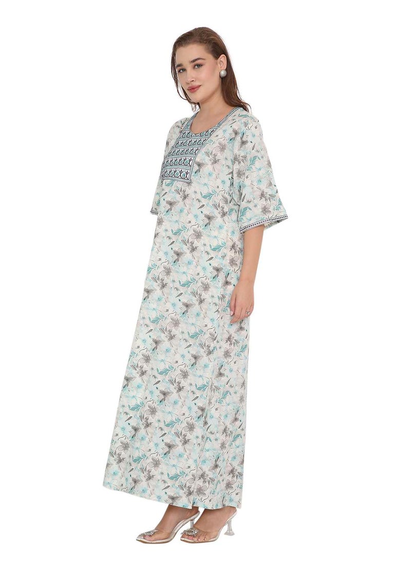 HANA & SARA BEAUTIFUL PRINTED LONG ARABIC KAFTAN FARASHA JALABIYA DRESSES  - Image 4