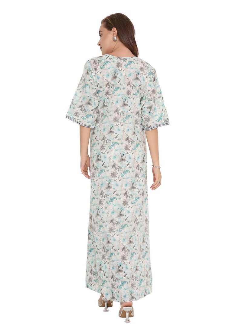 HANA & SARA BEAUTIFUL PRINTED LONG ARABIC KAFTAN FARASHA JALABIYA DRESSES  - Image 2