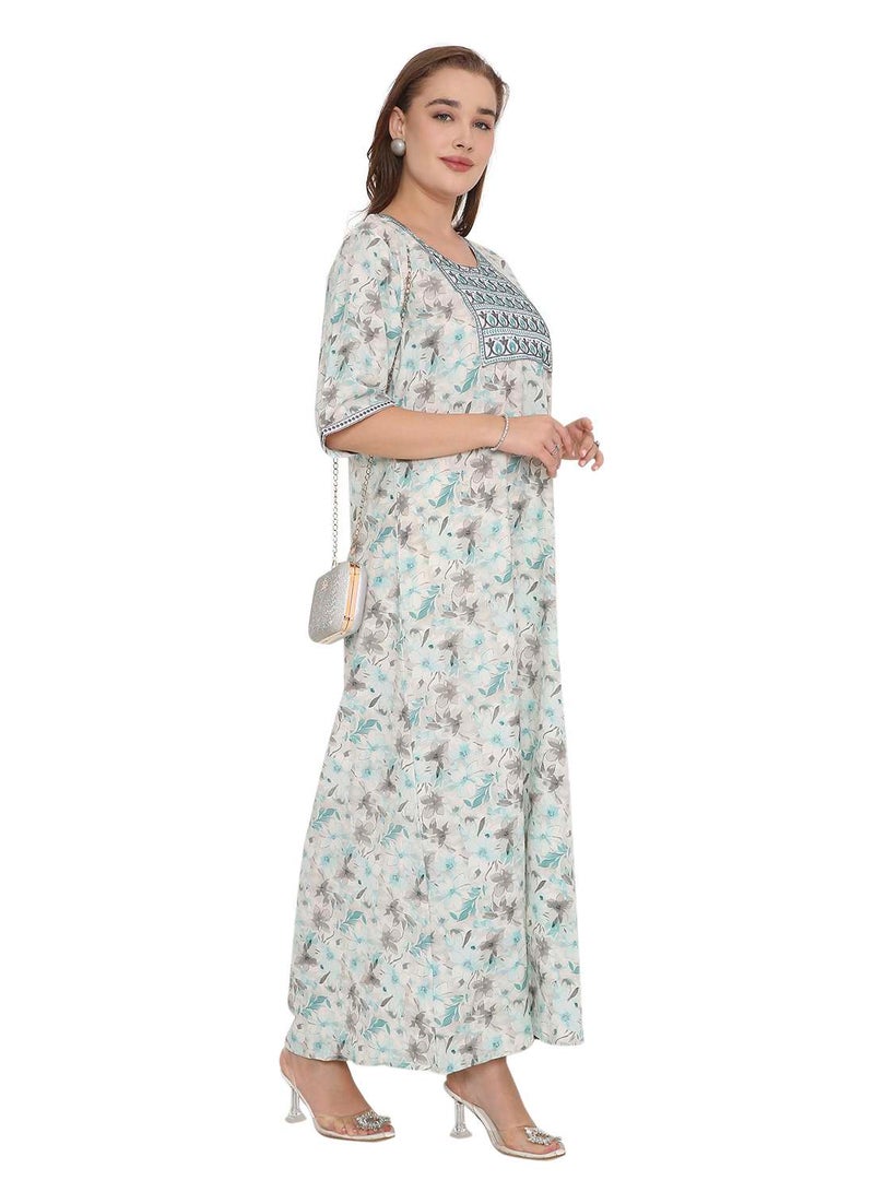 HANA & SARA BEAUTIFUL PRINTED LONG ARABIC KAFTAN FARASHA JALABIYA DRESSES  - Image 1