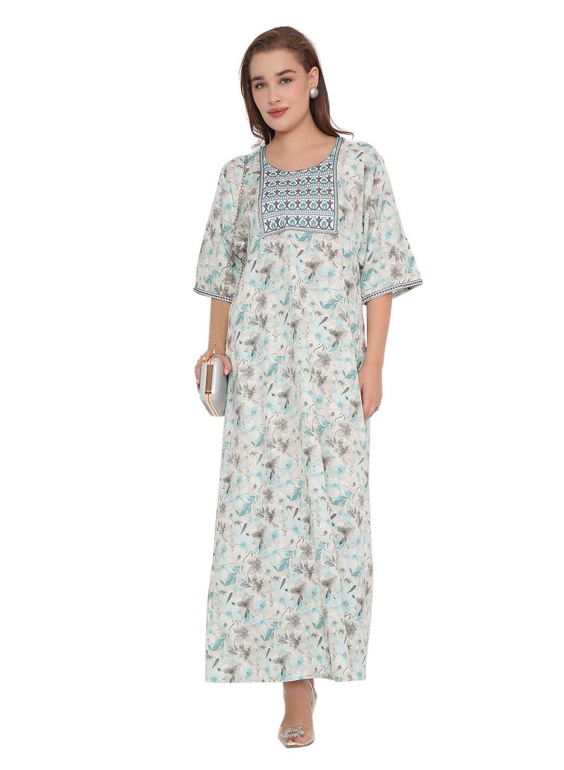 HANA & SARA BEAUTIFUL PRINTED LONG ARABIC KAFTAN FARASHA JALABIYA DRESSES  - Image 5