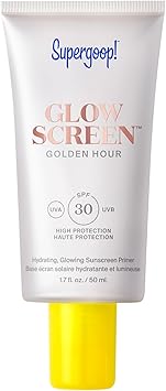 Supergoop سوبرغوب جلو سكرين SPF 30 توهج الساعة الذهبية برونز جلو 17 أونصة سائلة برايمر متلألئ واقي شمس ملون ترطيب حمض الهيالورونيك - Image 1