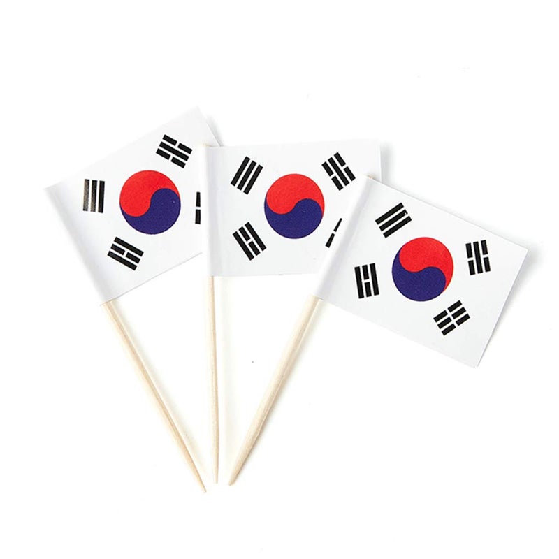 mflagperft South Korea Flag South Korean Flag, Small Mini South Korean Toothpick Flags for Food, Cupcakes, Cocktails, Appetizers, Bar Party Decorations - Image 1