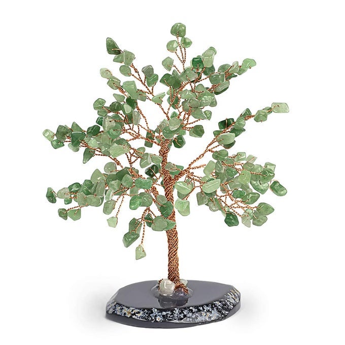 LUCK SUCCESS REAL JADE CRYSTAL FENG SHUI TREE OF LIFE HOME DECOR WRAPPED IN COPPER WIRE ON AGATE BASE HOMEMADE IN BALI MEDIUM 8
