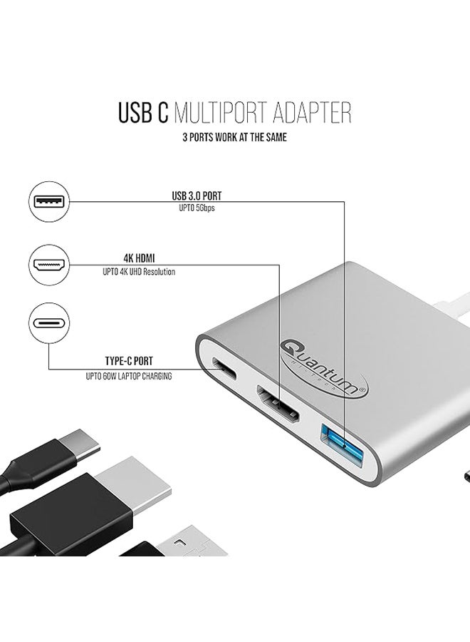Quantum Renewed - 3 In 1 USB Type C to Hdmi 4K Adapter - Image 2