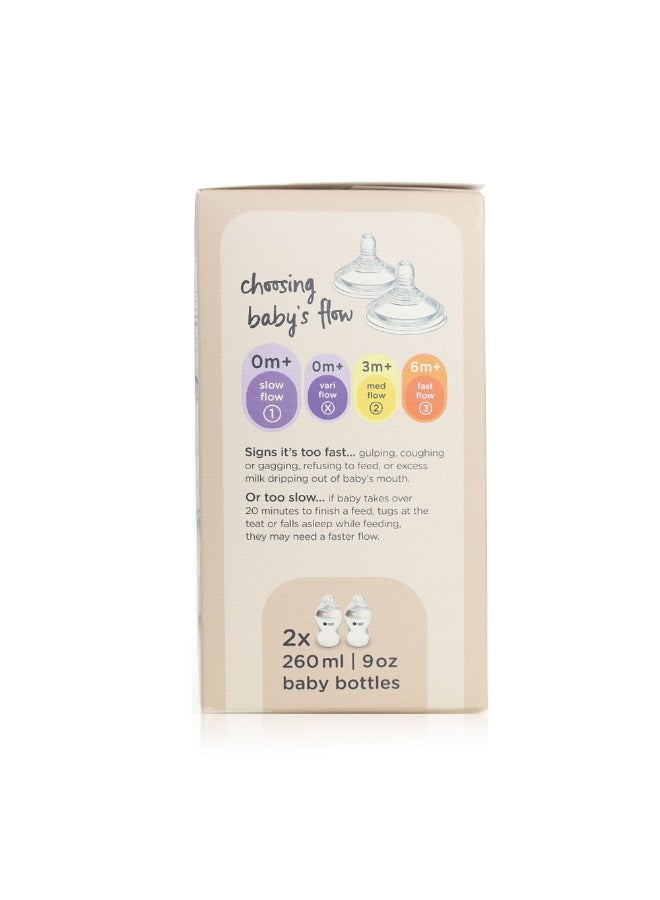 tommee tippee Natural Start Baby Feeding Bottles Slow Flow Breast Like Teats Anti Colic Valve Soft Silicone Nipple BPA Free 0M + 2 x 260 ML White - Image 2