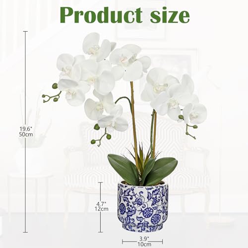 Briful Orchid Artificial Flowers 196in White Orchid Silk Floral Arrangement with Blue and White Ceramic Pot Fake Orchid Plant for Home Office Dining Room Table Centerpiece Decor - Image 3