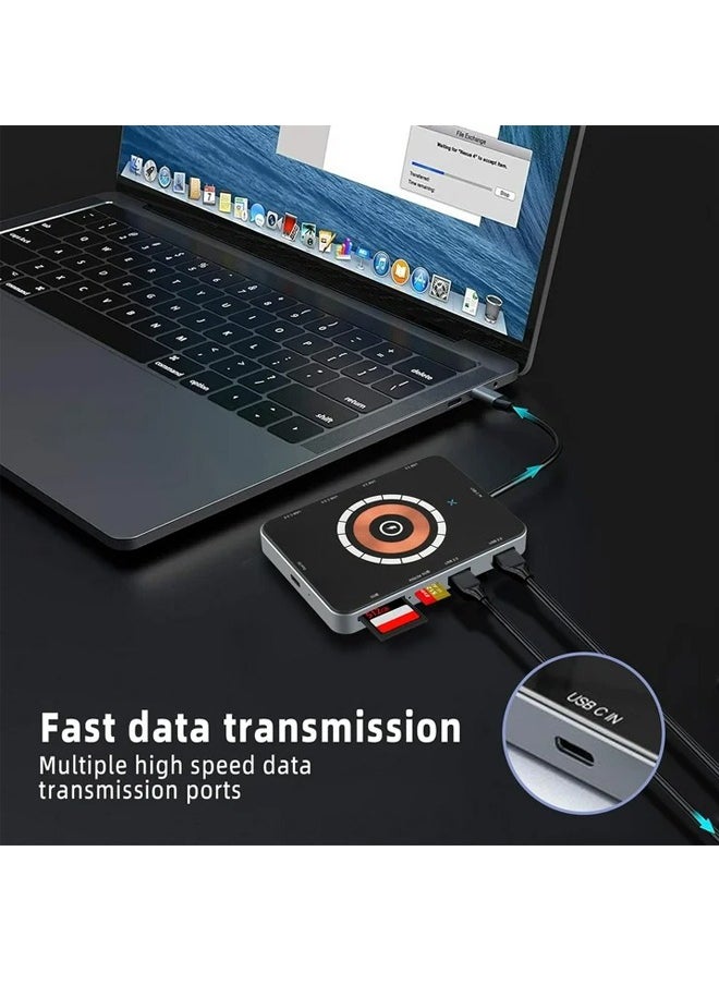 Royee - 8 in 1 Laptop USB C HUB Docking Station Magnetic Wireless Charger micro SD Card Reader - Image 1
