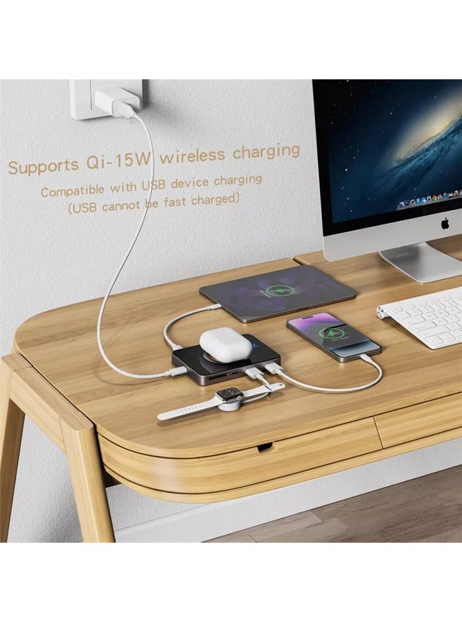 Royee - 8 in 1 Laptop USB C HUB Docking Station Magnetic Wireless Charger micro SD Card Reader - Image 1