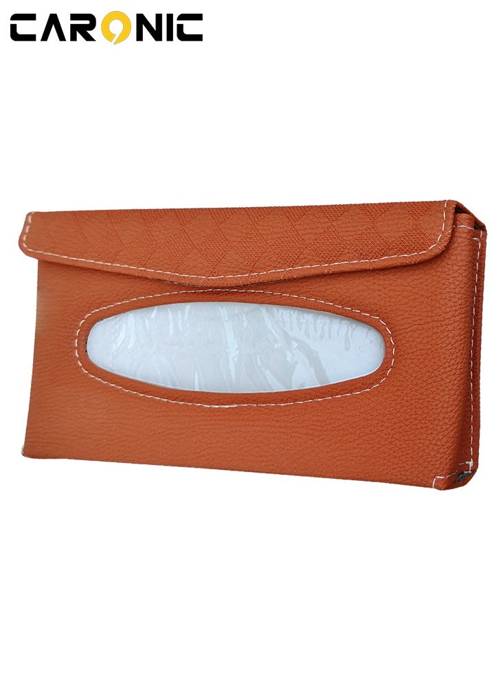 CARONIC Car Sun Visor Tissue Box PU Leather Napkin Paper Cover Case Brown  - Image 1